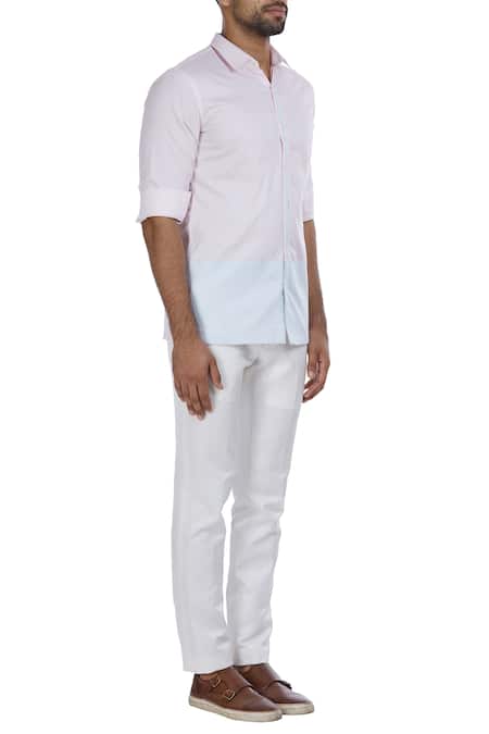 Mapxencars_Blue Color Block Ctton Shirt _Online_at_Aza_Fashions