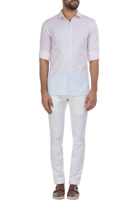 Shop_Mapxencars_Blue Color Block Ctton Shirt _Online_at_Aza_Fashions