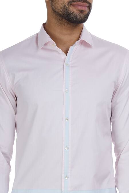 Mapxencars_Blue Color Block Ctton Shirt _at_Aza_Fashions