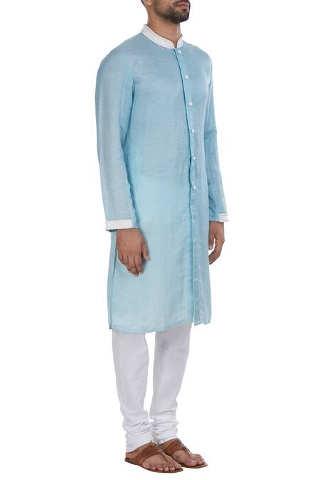 Mapxencars_Blue Silk Kurta Set_Online_at_Aza_Fashions