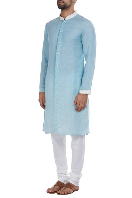 Buy_Mapxencars_Blue Silk Kurta Set_Online_at_Aza_Fashions