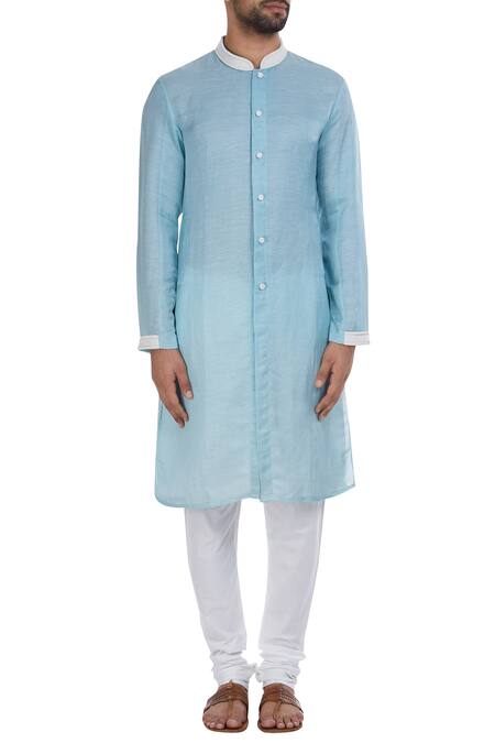 Shop_Mapxencars_Blue Silk Kurta Set_Online_at_Aza_Fashions