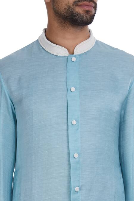 Mapxencars_Blue Silk Kurta Set_at_Aza_Fashions