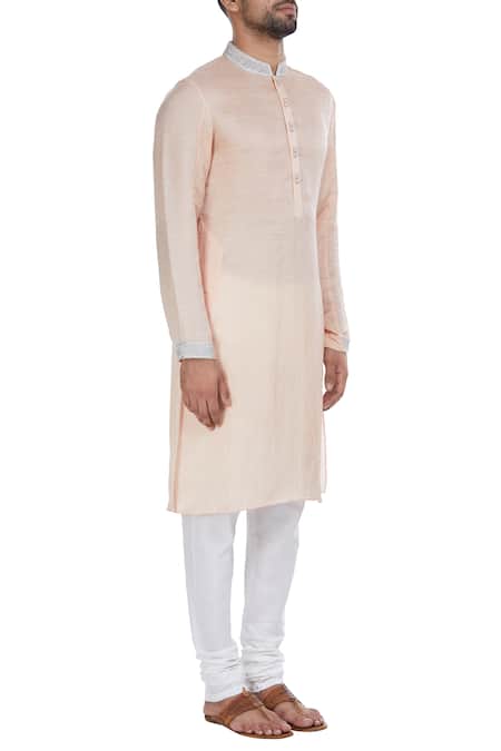 Mapxencars_Peach Silk Kurta Set_Online_at_Aza_Fashions