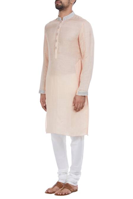 Buy_Mapxencars_Peach Silk Kurta Set_Online_at_Aza_Fashions