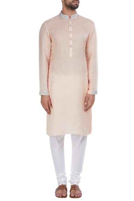 Shop_Mapxencars_Peach Silk Kurta Set_Online_at_Aza_Fashions