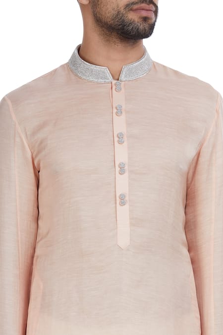 Mapxencars_Peach Silk Kurta Set_at_Aza_Fashions