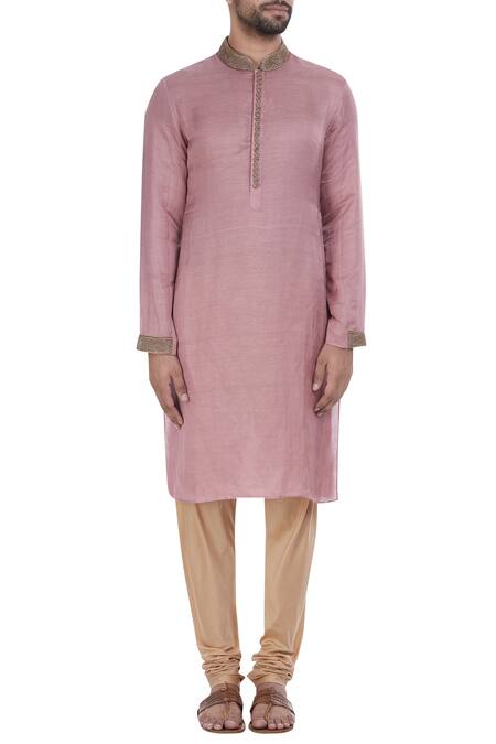 Shop_Mapxencars_Pink Silk Kurta Set_Online_at_Aza_Fashions