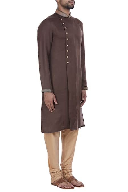 Mapxencars_Brown Silk Kurta Set_Online_at_Aza_Fashions