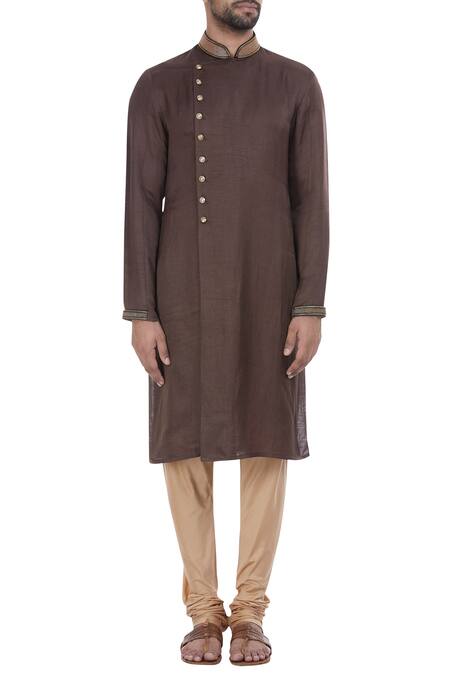 Shop_Mapxencars_Brown Silk Kurta Set_Online_at_Aza_Fashions