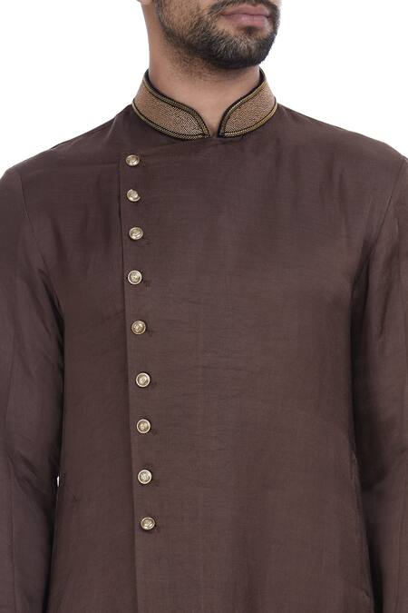 Mapxencars_Brown Silk Kurta Set_at_Aza_Fashions