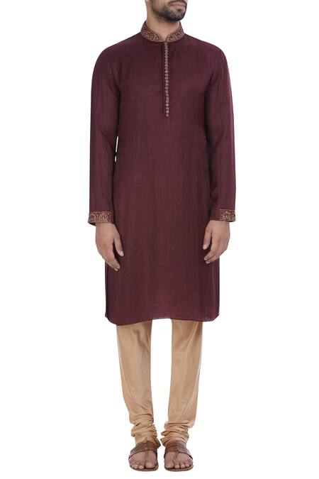 Shop_Mapxencars_Maroon Silk Kurta Set_Online_at_Aza_Fashions