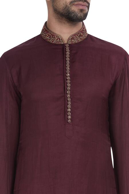 Mapxencars_Maroon Silk Kurta Set_at_Aza_Fashions