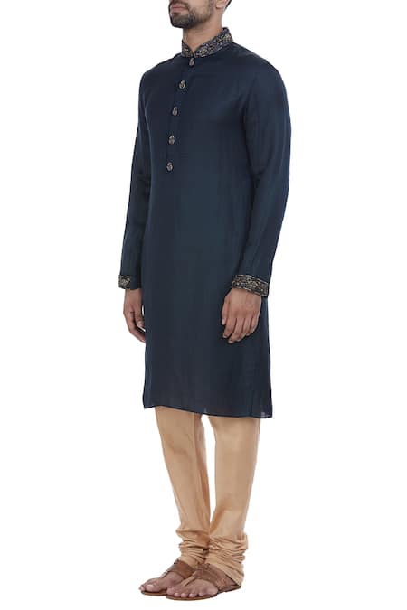 Buy_Mapxencars_Blue Silk Kurta Set_Online_at_Aza_Fashions