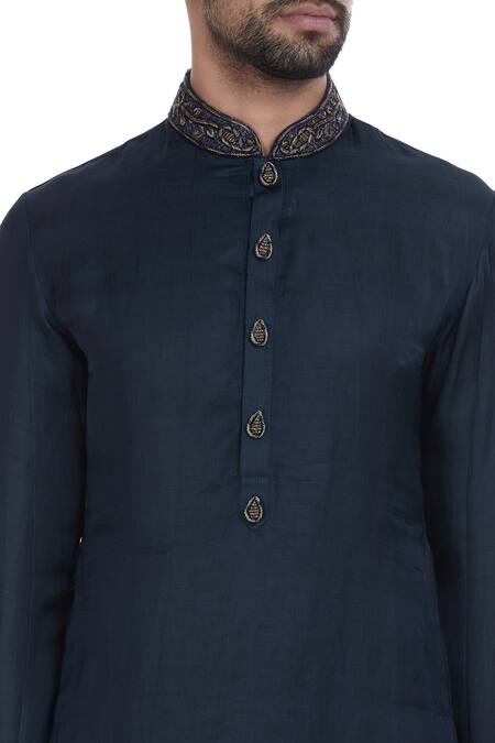 Mapxencars_Blue Silk Kurta Set_at_Aza_Fashions