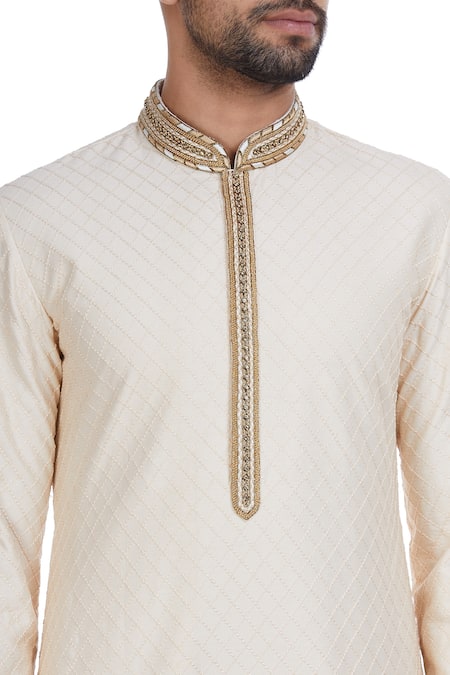 Mapxencars_White Silk Kurta Set_at_Aza_Fashions