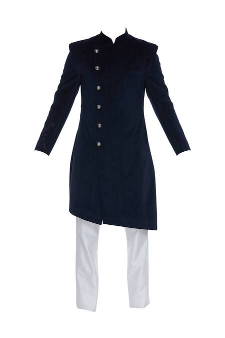 Buy_Kommal Sood_Black Cupro Embroidered Beads Textured Sherwani With Straight Pants _Online_at_Aza_Fashions