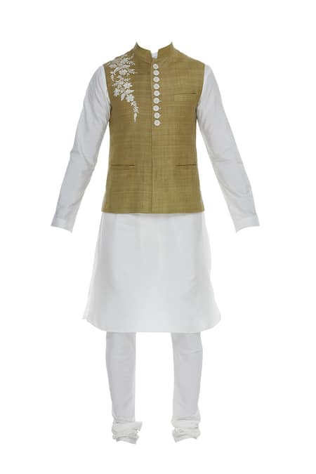 Buy_Kommal Sood_Brown Cotton Silk Embroidered Beads Kurta Set With Bandhgala  _Online_at_Aza_Fashions