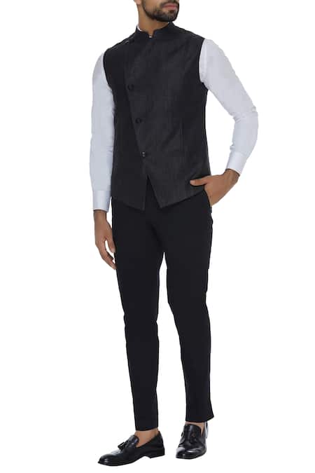 Buy Kommal Sood Black Cotton Shirt And Trousers Paired With Silk Waistcoat  Online  Aza Fashions