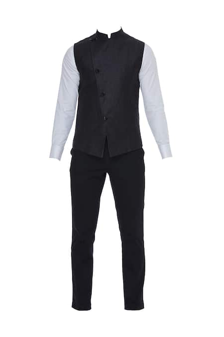 Buy Kommal Sood Black Cotton Embroidered Shirt And Trousers Paired With Silk Waistcoat Online at Aza Fashions Buy_Kommal Sood_Black Cotton Embroidered Shirt And Trousers Paired With Silk Waistcoat _Online_at_Aza_Fashions
