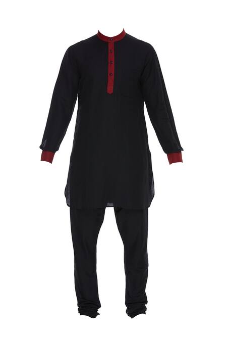 Shop_Kommal Sood_Black Linen Embroidered Beads Kurta Set With Bandhgala _Online_at_Aza_Fashions