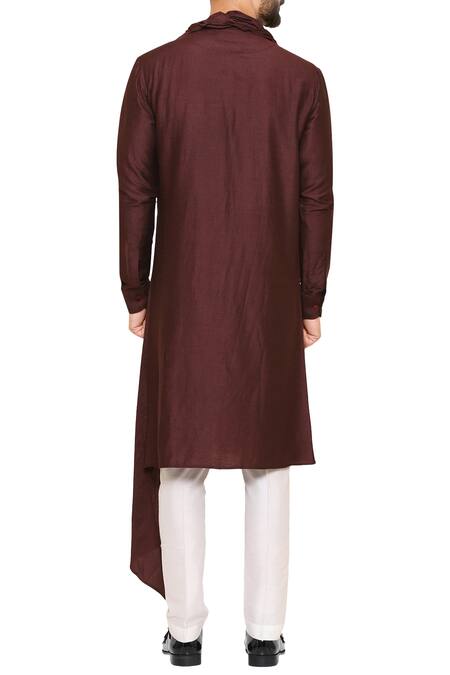 Shop Amaare Brown Tussar Georgette Front Drape Kurta With Pant at Aza Fashions Shop_Amaare_Brown Tussar Georgette Front Drape Kurta With Pant _at_Aza_Fashions