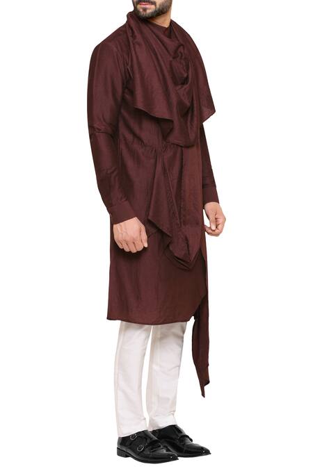 Amaare Brown Tussar Georgette Front Drape Kurta With Pant Online at Aza Fashions Amaare_Brown Tussar Georgette Front Drape Kurta With Pant _Online_at_Aza_Fashions