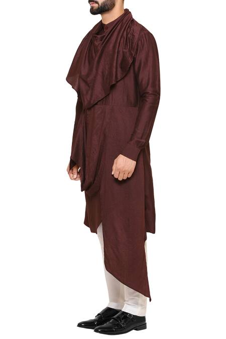 Buy Amaare Brown Tussar Georgette Front Drape Kurta With Pant Online at Aza Fashions Buy_Amaare_Brown Tussar Georgette Front Drape Kurta With Pant _Online_at_Aza_Fashions