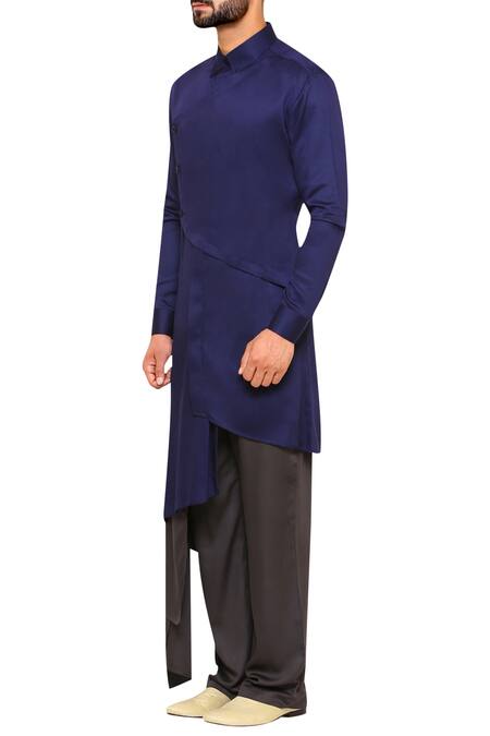 Buy Amaare Blue Wrap Asymmetric Hem Kurta With Pants Online at Aza Fashions Buy_Amaare_Blue Wrap Asymmetric Hem Kurta With Pants_Online_at_Aza_Fashions