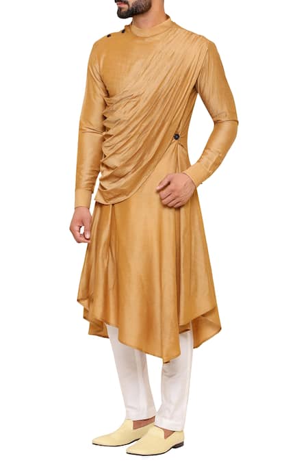 Amaare Yellow Draped Asymmetric Hem Kurta With Pants