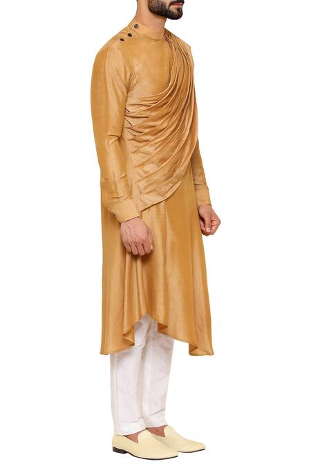 Amaare Yellow Draped Asymmetric Hem Kurta With Pants Online at Aza Fashions Amaare_Yellow Draped Asymmetric Hem Kurta With Pants_Online_at_Aza_Fashions