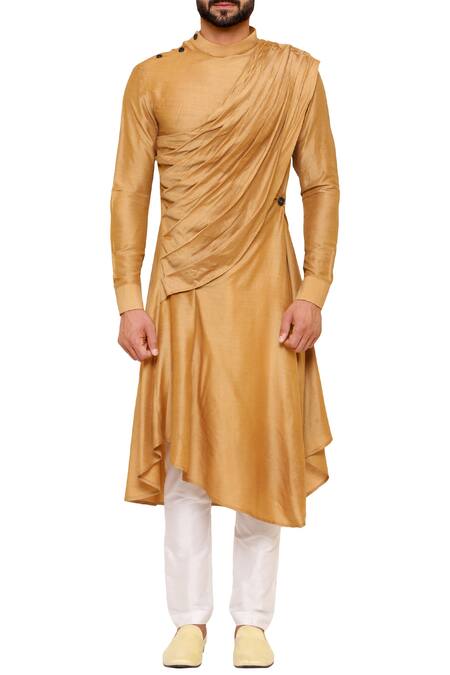 Buy Amaare Yellow Draped Asymmetric Hem Kurta With Pants Online at Aza Fashions Buy_Amaare_Yellow Draped Asymmetric Hem Kurta With Pants_Online_at_Aza_Fashions