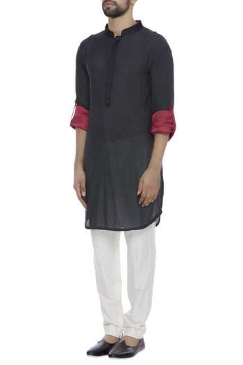 Buy Bhusattva Black Nehru Collar Kurta With Roll Up Sleeves Online at Aza Fashions Buy_Bhusattva_Black Nehru Collar Kurta With Roll Up Sleeves_Online_at_Aza_Fashions