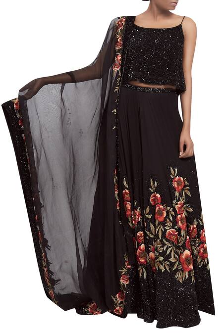 Nakul Sen_Black Embroidered Lehenga Set_Online_at_Aza_Fashions