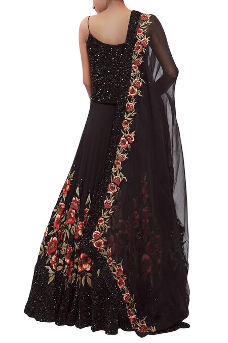 Shop_Nakul Sen_Black Embroidered Lehenga Set_at_Aza_Fashions