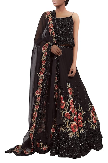 Nakul Sen Black Embroidered Lehenga Set