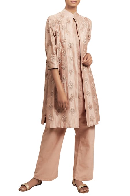 Nakul Sen Pink Embroidered Jacket Kurta With Flared Pants