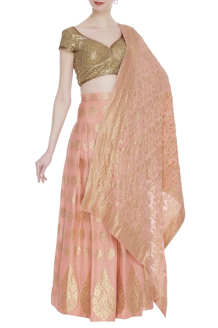 Pranay Baidya Sequin embroidered blouse with banarasi lehenga & dupatta 