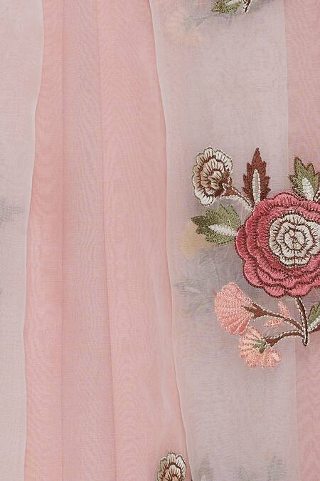 Pranay Baidya_White Raw Silk, Organza Floral Off Shoulder Blouse With Embroidered Lehenga _at_Aza_Fashions