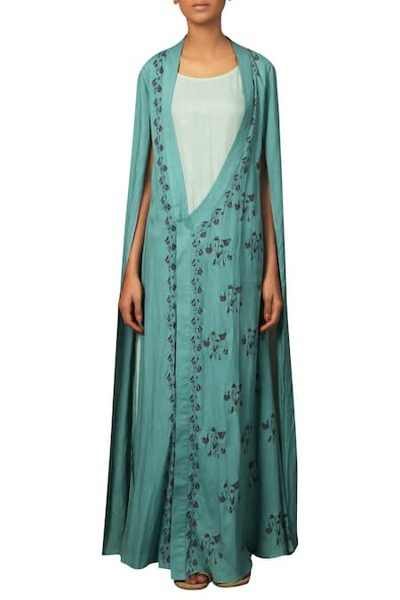 Priyam Narayan Printed maxi dress with cape sleeves 