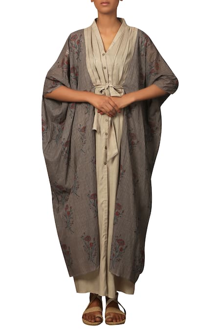 Priyam Narayan Long kaftan dress with printed jacket 