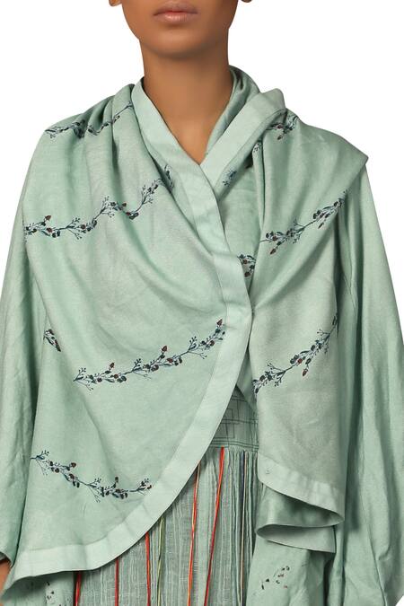 Buy Priyam Narayan Blue Cotton Embellished Beads Round Neck Layered Dress With Shrug Online at Aza Fashions Buy_Priyam Narayan_Blue Cotton Embellished Beads Round Neck Layered Dress With Shrug _Online_at_Aza_Fashions