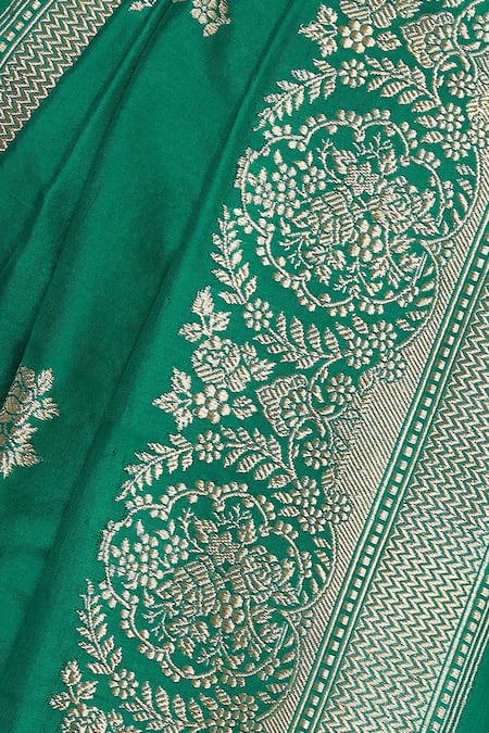 Shop_Sailesh Singhania_Green Rose Mulberry Silk Saree And Unstitched Blouse_Online_at_Aza_Fashions