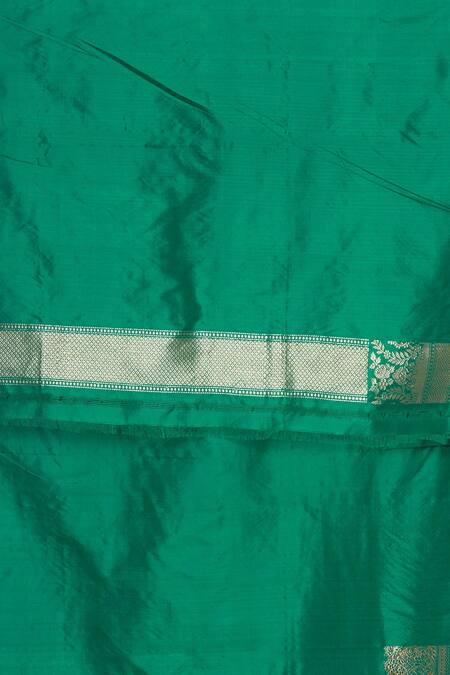 Sailesh Singhania_Green Rose Mulberry Silk Saree And Unstitched Blouse_at_Aza_Fashions