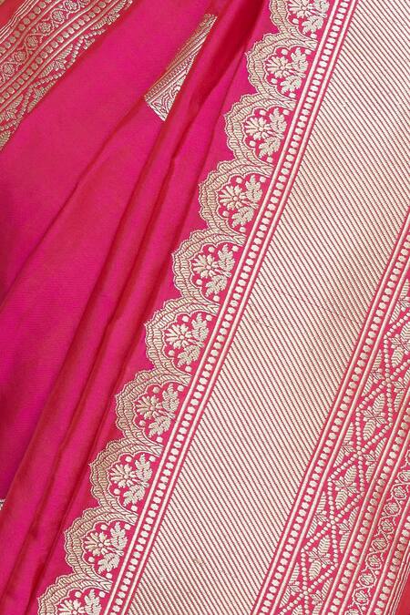 Sailesh Singhania_Pink Mulberry Silk Banarasi Woven Saree With Unstitched Blouse_at_Aza_Fashions