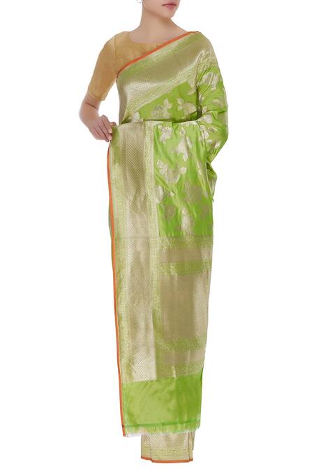 Sailesh Singhania_Green Handwoven Pure Mulberry Silk Saree_Online_at_Aza_Fashions