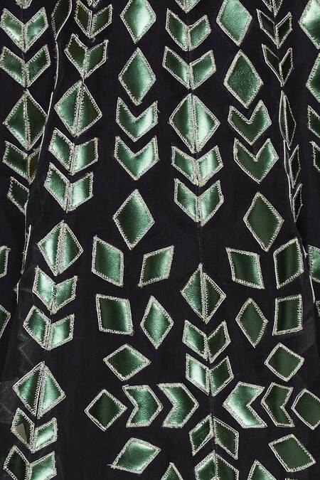 Reeti Arneja_Black Applique Work Organza Lehenga Set_at_Aza_Fashions