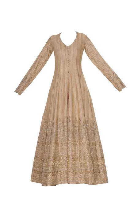 Buy_Vandana Sethi_Beige Round Embroidered Kurta Lehenga Set_Online_at_Aza_Fashions
