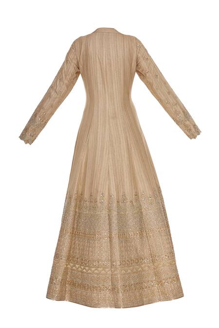 Shop_Vandana Sethi_Beige Round Embroidered Kurta Lehenga Set_Online_at_Aza_Fashions