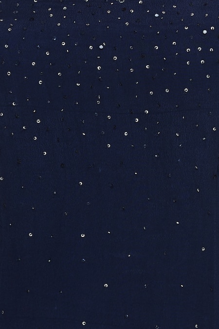 Pooja Peshoria_Blue Crepe, Shantoon Cutdana, Beads Notched Embellished Off Shoulder Kurta Set_at_Aza_Fashions